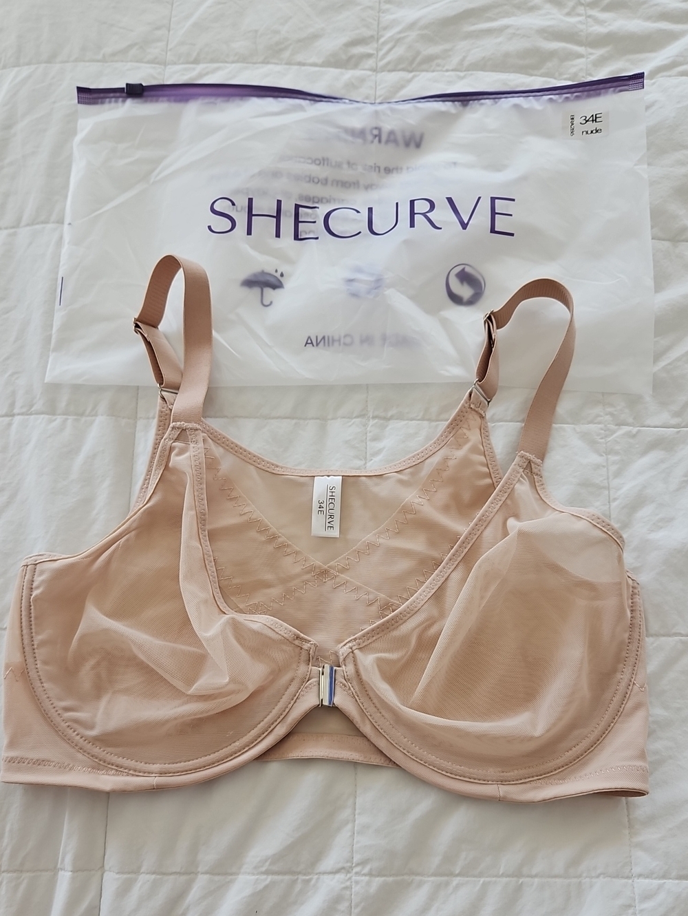 Shecurve Women's Front Closure Nude Support Bra with Mesh Cups